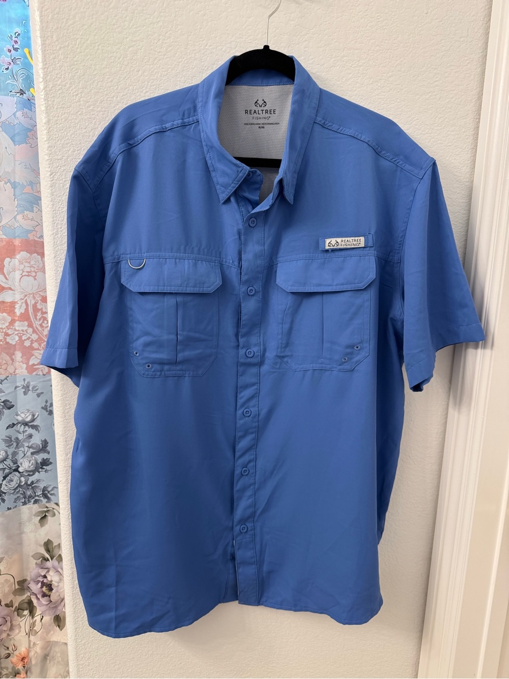 Realtree Men’s Short-Sleeve Performance Shirt - Blue XL Fishing Hiking